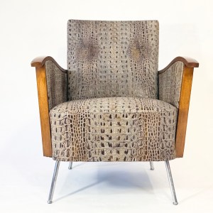 Diamond Back Croc-Embossed Leather Mid-Century Armchairs