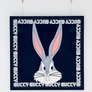 Gucci "GUCCY" Silk Scarf Framed as Fine Art
